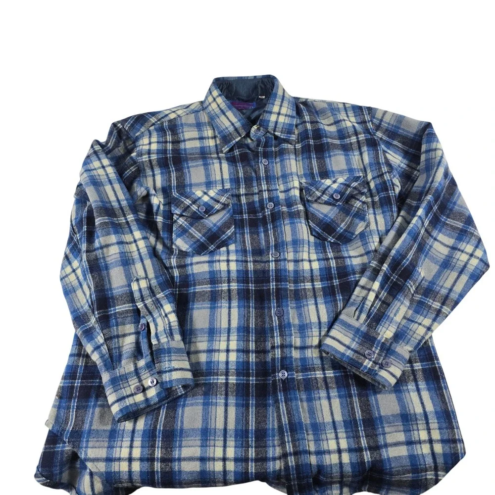 Ponderosa by Bardos Mens XL Blue Plaid Wool Blend Quilted Flannel Shirt Jacket